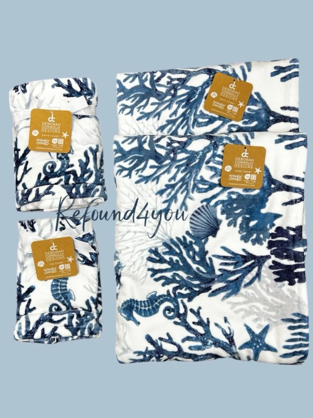 Deborah Connolly - ‘Coral & Seahorse’ bath towel set. NWT.
